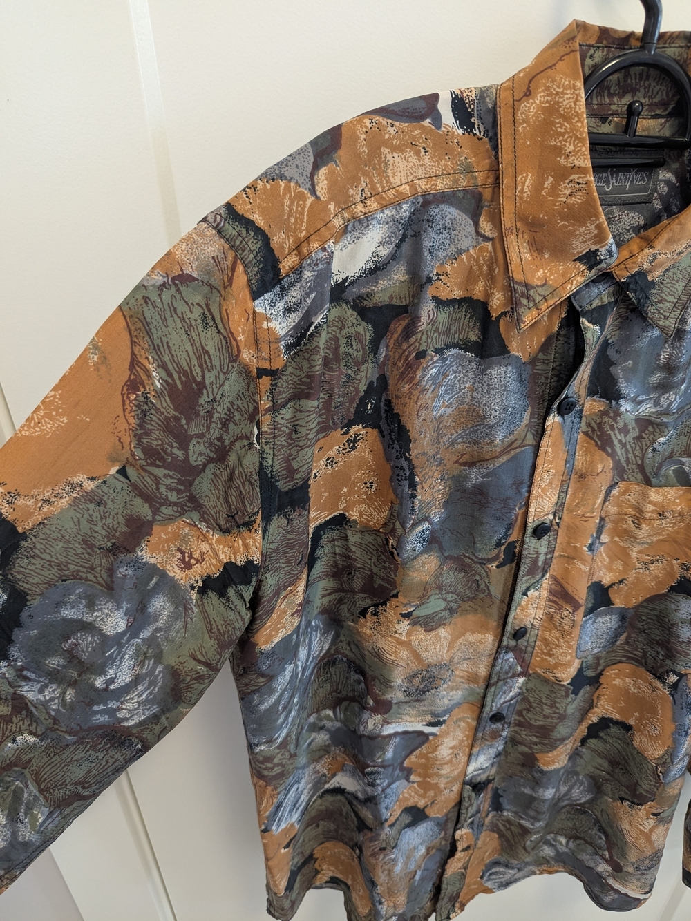 Serge Saintyves Vintage Silk Abstract Button-Up Blouse | Earth Tone Print | Over - Picture 4 of 8